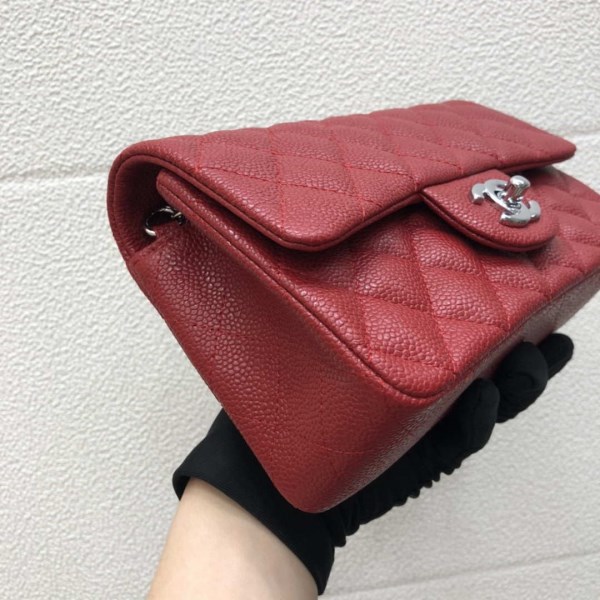 Chanel A69900 Mini Flap Bag Grained Calfskin Red Silver - Image 3