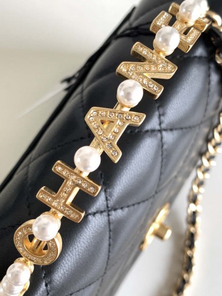 Chanel AP3504 Woc Wallet On Chain lambskin Imitation Pearls Strass & Gold Black - Image 5