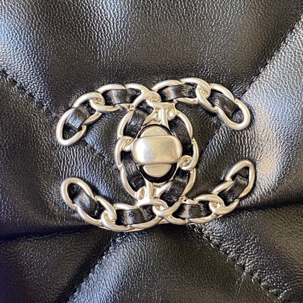 Chanel As1160 Chanel 19 Handbag Flap Lambskin B04852 94305 Black Silver - Image 2
