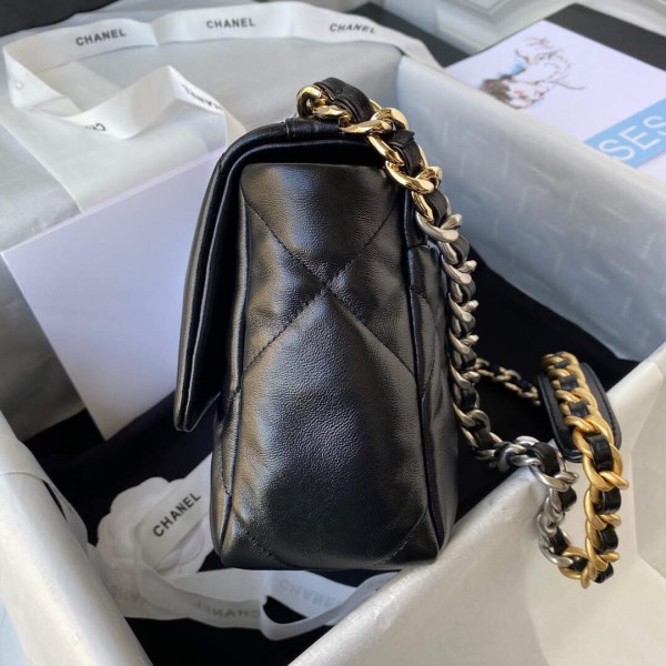 Chanel As1160 Chanel 19 Handbag Flap Lambskin B04852 94305 Black Silver - Image 4