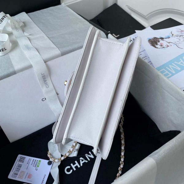 Chanel Small Flap Bag With top Handle Calfskin CC AS2680 White - Image 5