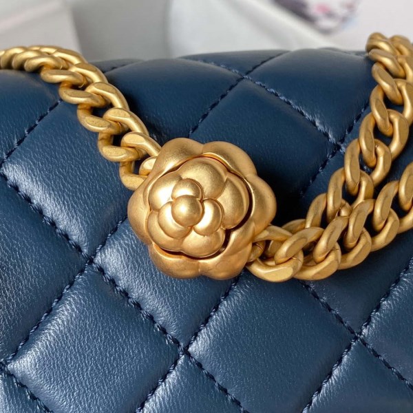 Chanel AS4040 Mini Flap Classic Bag 18 Woc Camellia Lambskin Dark Blue - Image 3