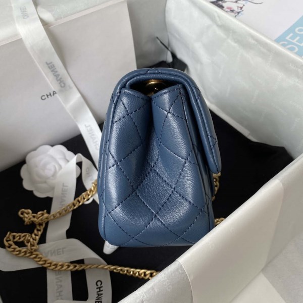 Chanel AS4040 Mini Flap Classic Bag 18 Woc Camellia Lambskin Dark Blue - Image 4
