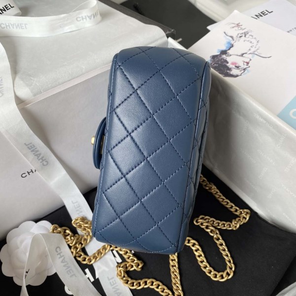 Chanel AS4040 Mini Flap Classic Bag 18 Woc Camellia Lambskin Dark Blue - Image 5