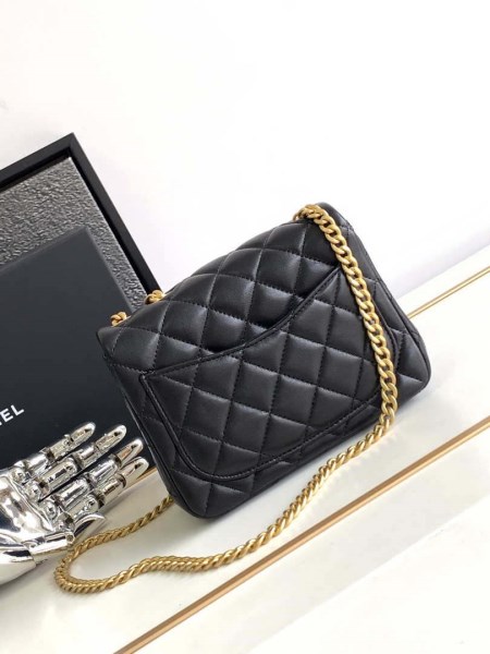 Chanel AS4040 Mini Flap Classic Bag 17 Woc Camellia Lambskin Black - Image 2