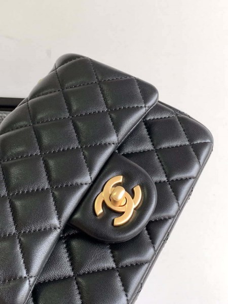 Chanel AS4040 Mini Flap Classic Bag 17 Woc Camellia Lambskin Black - Image 4