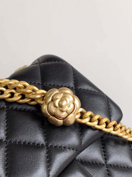 Chanel AS4040 Mini Flap Classic Bag 17 Woc Camellia Lambskin Black - Image 5