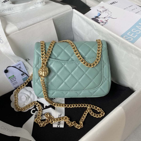 Chanel AS4040 Mini Flap Classic Bag 18 Woc Camellia Lambskin Lake Blue