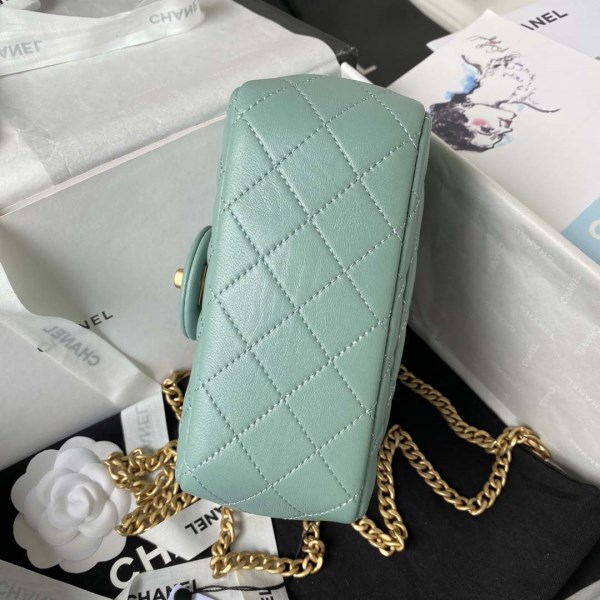 Chanel AS4040 Mini Flap Classic Bag 18 Woc Camellia Lambskin Lake Blue - Image 4