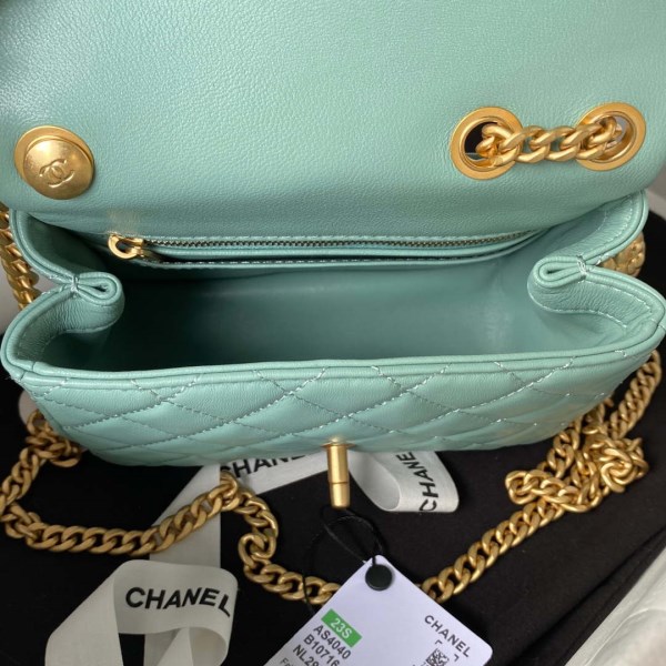 Chanel AS4040 Mini Flap Classic Bag 18 Woc Camellia Lambskin Lake Blue - Image 5