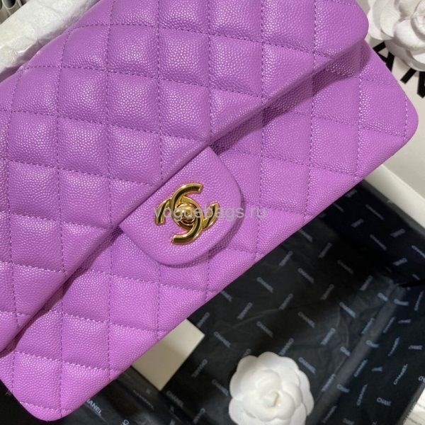 Chanel A01112 CF Quilted Classic Flap Bag in Grainy Lambskin Purple - Image 3