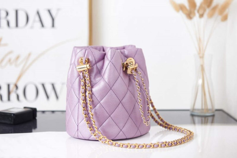 Chanel AS2859 Bucket Bag Shoulder Bag Shiny Grained Calfskin Purple - Image 2