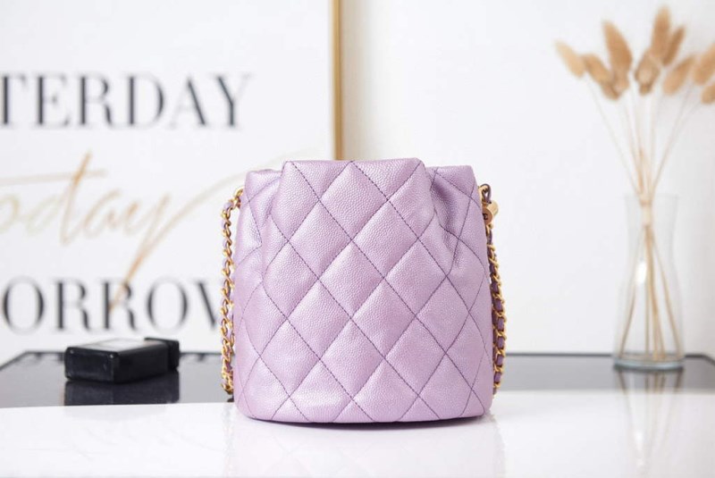 Chanel AS2859 Bucket Bag Shoulder Bag Shiny Grained Calfskin Purple - Image 3