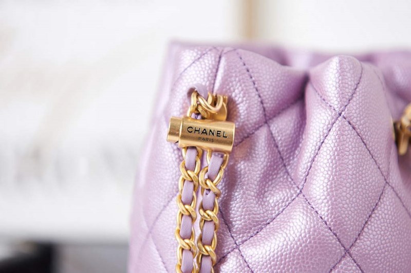 Chanel AS2859 Bucket Bag Shoulder Bag Shiny Grained Calfskin Purple - Image 4