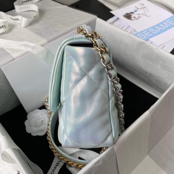 Chanel As1160 Chanel 19 Handbag Flap Lambskin B04852 94305 Light Blue Silver - Image 3