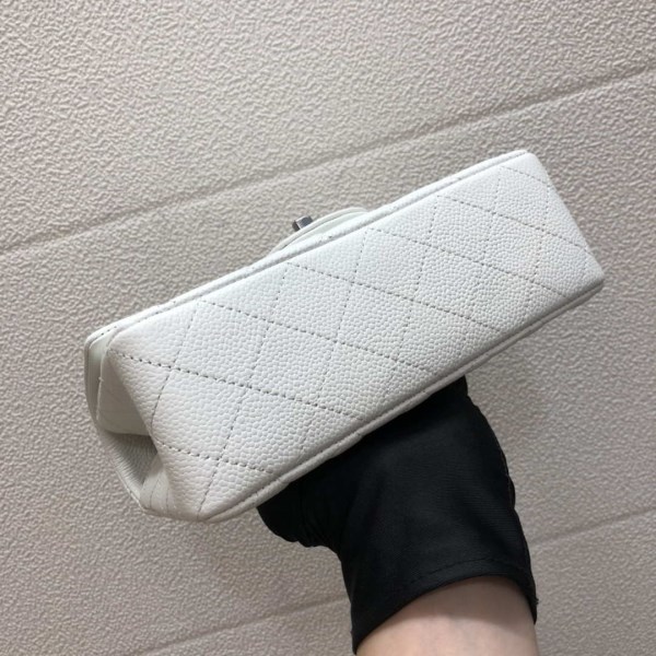 Chanel A69900 Mini Flap Bag Grained Calfskin White Silver - Image 4