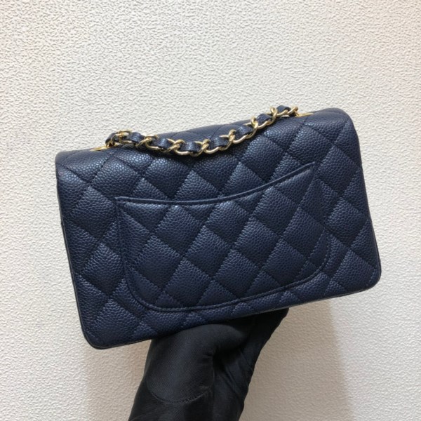 Chanel A69900 Mini Flap Bag Grained Calfskin Navy Blue Gold - Image 2