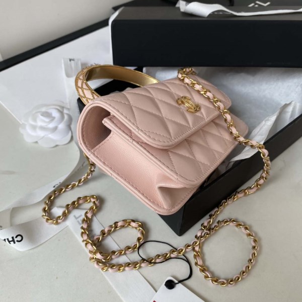 Chanel AP3385 Woc Flap Phone Holder With Chain Lambskin Pink Gold - Image 4
