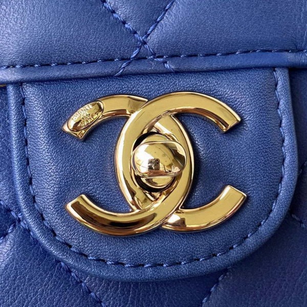 Chanel Small Flap Bag With top Handle Calfskin CC AS2680 Blue - Image 2
