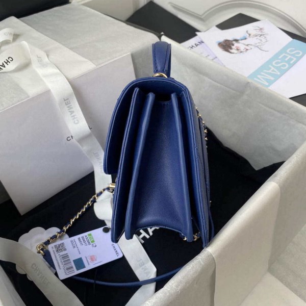 Chanel Small Flap Bag With top Handle Calfskin CC AS2680 Blue - Image 4