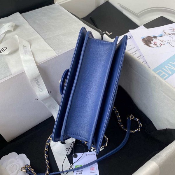 Chanel Small Flap Bag With top Handle Calfskin CC AS2680 Blue - Image 5