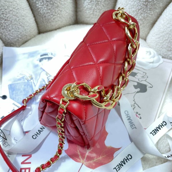 Chanel AS3366 Flap Bag 20cm Lambskin Red - Image 3