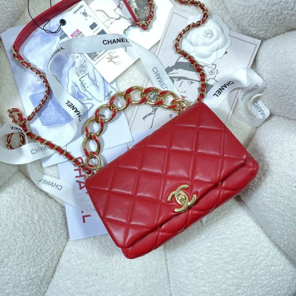 Chanel AS3366 Flap Bag 20cm Lambskin Red - Image 4