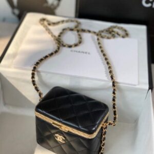 Chanel AP2717 Small Vanity With Chain Lambskin Gold Black