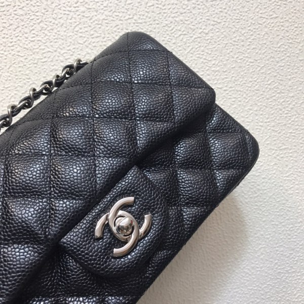 Chanel A69900 Mini Flap Bag Grained Calfskin Black Silver - Image 2