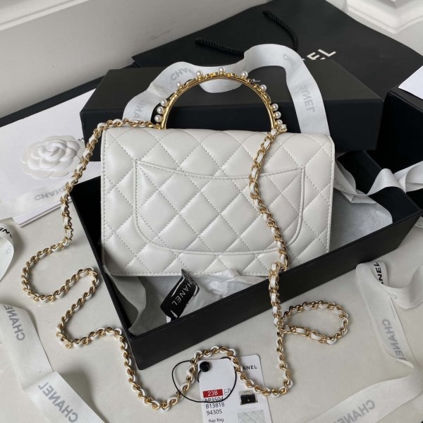 Chanel AP3504 Woc Wallet On Chain lambskin Imitation Pearls Strass & Gold white - Image 4