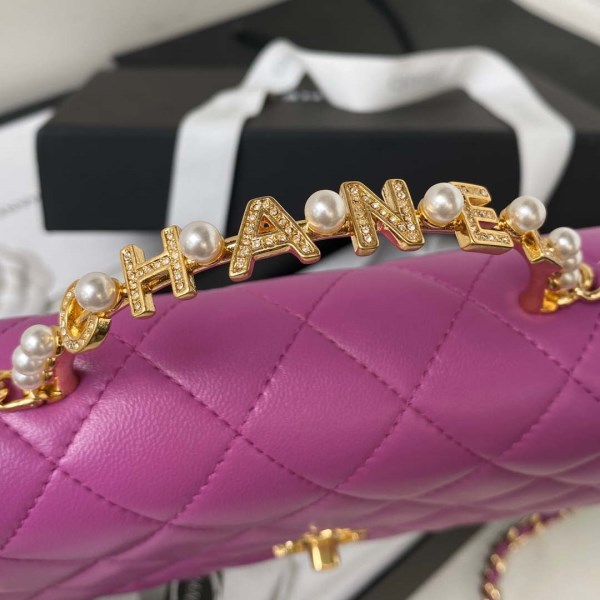 Chanel AP3504 Woc Wallet On Chain lambskin Imitation Pearls Strass & Gold Purple - Image 3