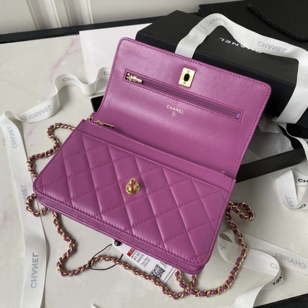 Chanel AP3504 Woc Wallet On Chain lambskin Imitation Pearls Strass & Gold Purple - Image 4