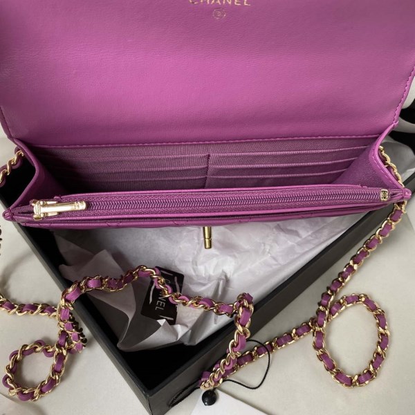 Chanel AP3504 Woc Wallet On Chain lambskin Imitation Pearls Strass & Gold Purple - Image 5