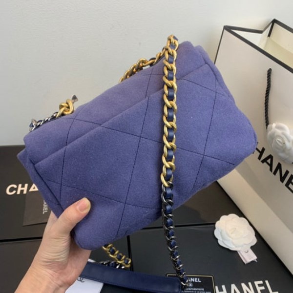Chanel As1160 Chanel 19 Handbag Flap Shoulder Velvet Navy Blue - Image 2