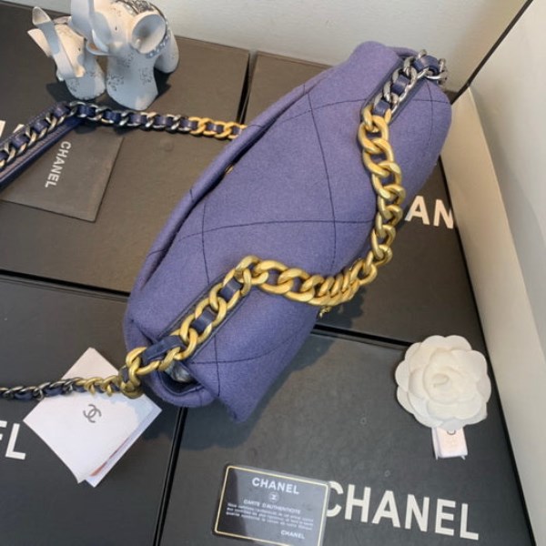 Chanel As1160 Chanel 19 Handbag Flap Shoulder Velvet Navy Blue - Image 3