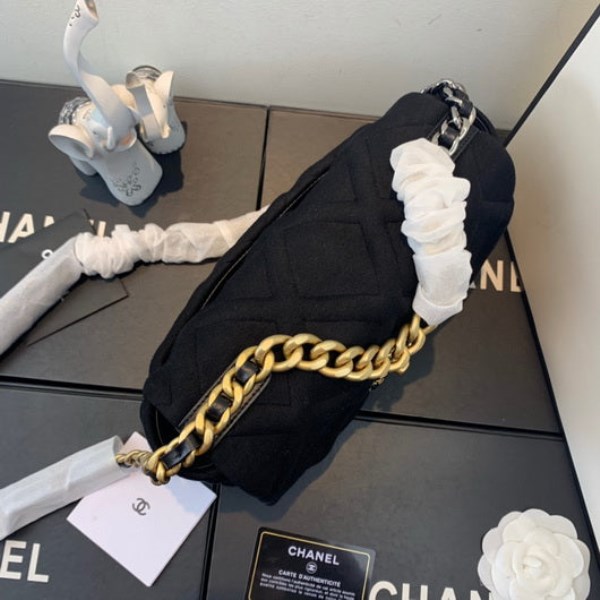 Chanel As1160 Chanel 19 Handbag Flap Shoulder Velvet Black - Image 3