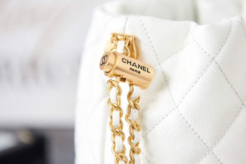 Chanel AS2859 Bucket Bag Shoulder Bag Shiny Grained Calfskin White - Image 4