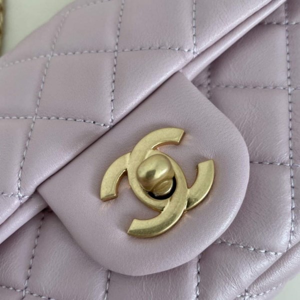 Chanel AS1786 Flap Bag Shoulder Handbag Lambskin Light Purple - Image 5