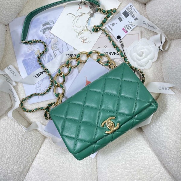 Chanel AS3366 Flap Bag 20cm Lambskin Green - Image 4