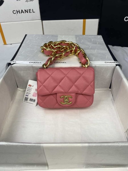 Chanel Mini Flap Bag Lambskin Gold-Tone Metal AS3213 Pink