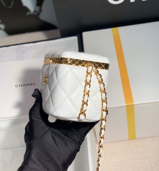 Chanel AP2717 Small Vanity With Chain Lambskin Gold White - Image 2
