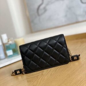 Chanel A68098 Mini Flap Bag Lambskin Onyx Small Square Stewardess Bag Black