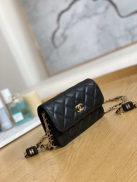 Chanel A68098 Mini Flap Bag Lambskin Onyx Small Square Stewardess Bag Black - Image 2