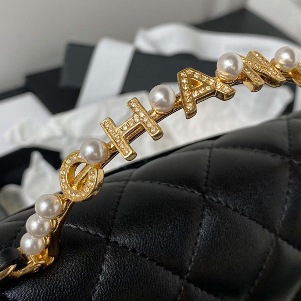 Chanel AP3513 Woc Clutch With Chain lambskin Imitation Pearls Enamel & Gold Black - Image 3