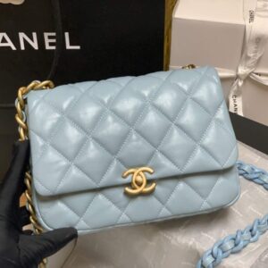 Chanel AS3206 Small Flap bag lambskin gold Blue