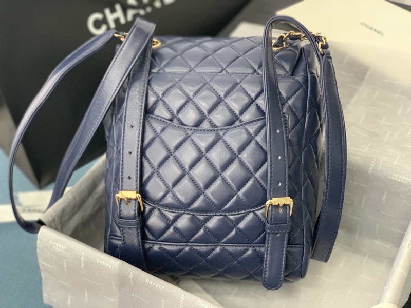 Chanel A91120 Backpack Vintage Lambskin Bag Navy Blue - Image 4