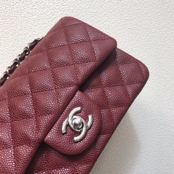 Chanel A69900 Mini Flap Bag Grained Calfskin Wine Red Silver - Image 2