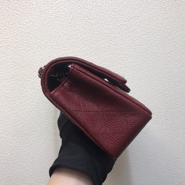 Chanel A69900 Mini Flap Bag Grained Calfskin Wine Red Silver - Image 4