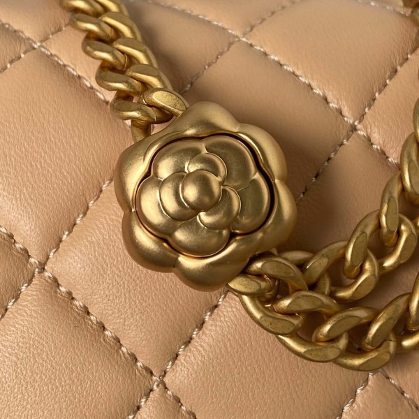 Chanel AS4040 Mini Flap Classic Bag 18 Woc Camellia Lambskin Apricot - Image 3
