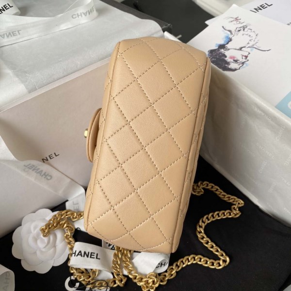 Chanel AS4040 Mini Flap Classic Bag 18 Woc Camellia Lambskin Apricot - Image 4